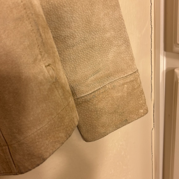 Vintage suede button down long sleeve leather beige tan jacket Aria - Picture 7 of 10